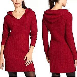 Athleta Borealis Red Long Sleeve Hooded Knit Sweater Dress, Small